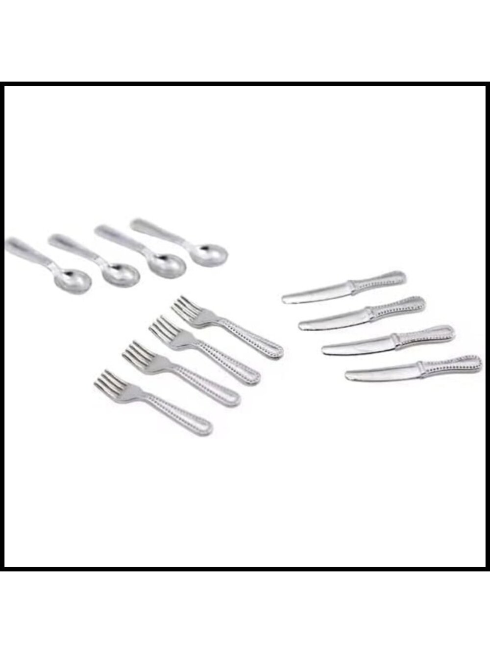 1/12 Scale Stainless Steel Miniature Cutlery Set 12pc Dollhouse Dining Decor